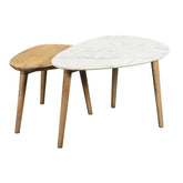 The Attic Marble and Wood Set of 2 Coffee Tables Natural